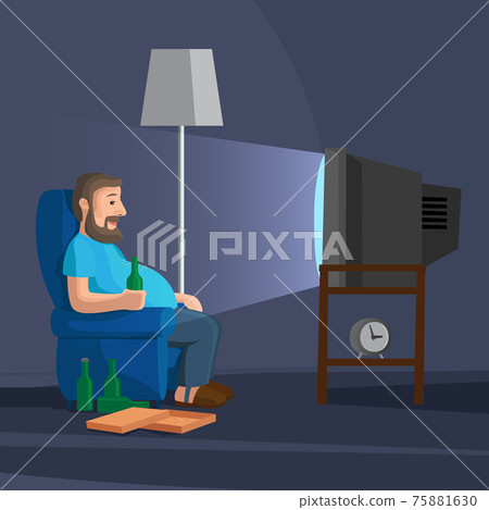 Cartoon Man Watching TV 75881630