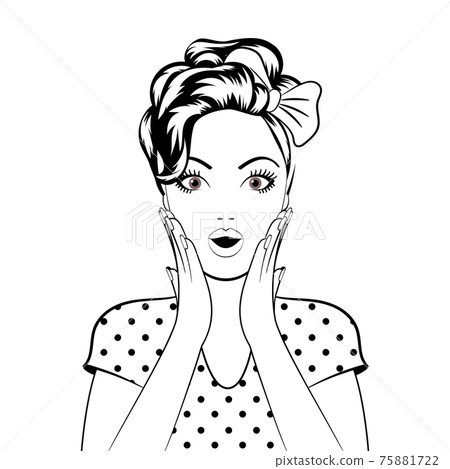 Black line art woman face Black line art woman face 75881722