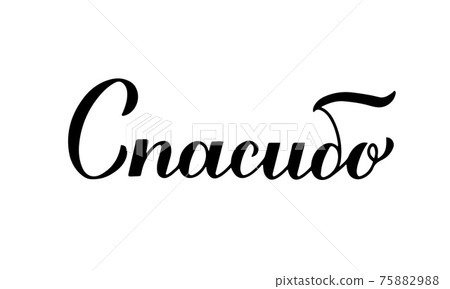Thank you calligraphy hand lettering in Russian language isolated on white background. Vector template for wedding thank you card, tag, banner, poster, label, sticker etc. 75882988