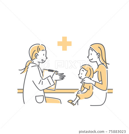 一個女孩在醫療機構與母親一起接受檢查的簡單時尚線條畫插圖 75883023