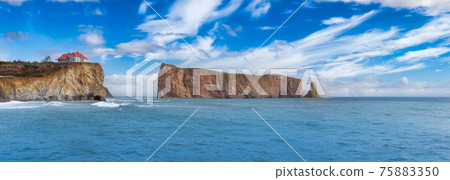 Panoramic view of a Rocky Coastline on the East Coast Atlantic Ocean Panoramic view of a Rocky Coastline on the East Coast Atlantic Ocean 75883350