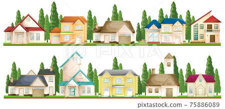 Set of suburban houses on white background Set of suburban houses on white background 75886089