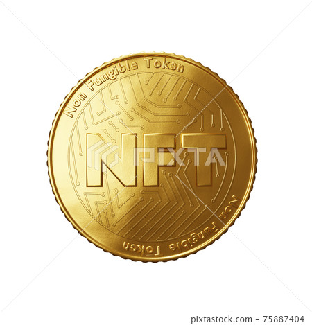 Nft - non fungible token concept. 3d render - Coin with inscription NFT Nft - non fungible token concept. 3d render - Coin with inscription NFT 75887404
