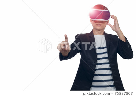Young man with virtual reality goggles. Young man with virtual reality goggles. 75887807
