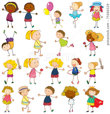 Set of different kids in doodle style Set of different kids in doodle style 75888329