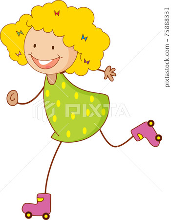 A doodle kid playing roller skates cartoon character isolated A doodle kid playing roller skates cartoon character isolated 75888331