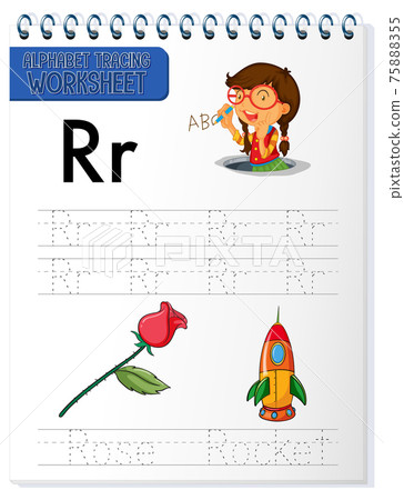 Alphabet tracing worksheet with letter R and r Alphabet tracing worksheet with letter R and r 75888355