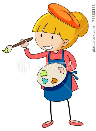 Little artist holding colour palette cartoon character isolated Little artist holding colour palette cartoon character isolated 75888358