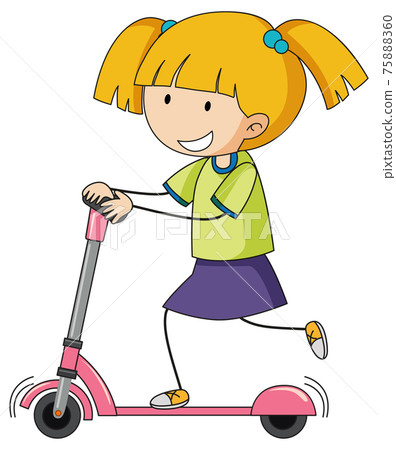 A doodle kid playing scooter cartoon character isolated A doodle kid playing scooter cartoon character isolated 75888360