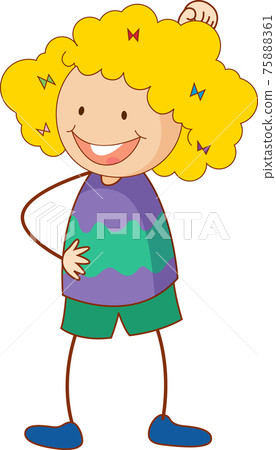 Cute girl cartoon character in hand drawn doodle style isolated 75888361