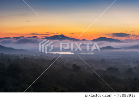 Aerial view, panoramic view of the morning scenery. Aerial view, panoramic view of the morning scenery. 75888912