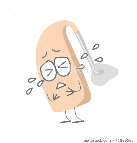 Illustration of a crying ear hearing aid character 75889595