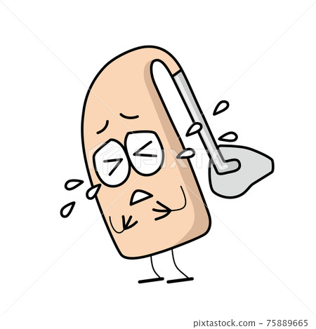 Illustration of a crying ear hearing aid character 75889665