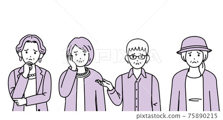 老年婦女，老年人，老人，困擾，不滿意的姿勢，手勢集，插圖素材 75890215