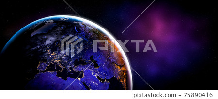 Planet earth globe view from space showing realistic earth surface and world map 75890416