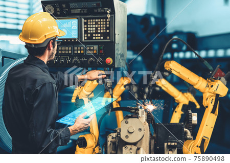 Smart industry robot arms for digital factory production technology Smart industry robot arms for digital factory production technology 75890498