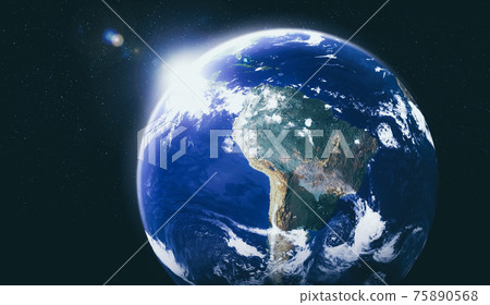 Planet earth globe view from space showing realistic earth surface and world map 75890568