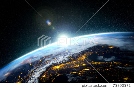 Planet earth globe view from space showing realistic earth surface and world map Planet earth globe view from space showing realistic earth surface and world map 75890571