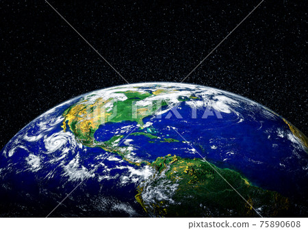 Planet earth globe view from space showing realistic earth surface and world map Planet earth globe view from space showing realistic earth surface and world map 75890608