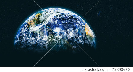 Planet earth globe view from space showing realistic earth surface and world map 75890620