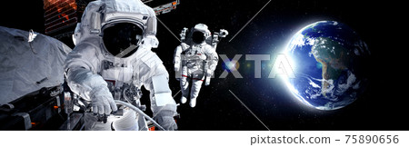 Astronaut spaceman do spacewalk while working for space station 75890656