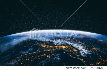 Planet earth globe view from space showing realistic earth surface and world map Planet earth globe view from space showing realistic earth surface and world map 75890680