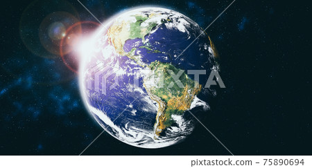 Planet earth globe view from space showing realistic earth surface and world map Planet earth globe view from space showing realistic earth surface and world map 75890694