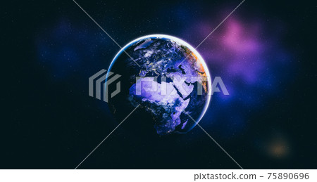 Planet earth globe view from space showing realistic earth surface and world map Planet earth globe view from space showing realistic earth surface and world map 75890696