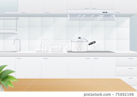 Wooden table on kitchen background 75892198