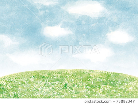 天空和草坪的水彩插圖 天空和草坪的水彩插圖 75892347