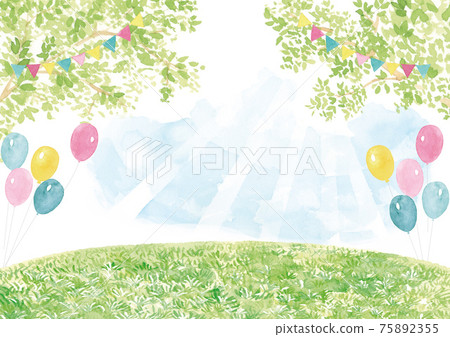 事件背景水彩插圖陽光和草坪 事件背景水彩插圖陽光和草坪 75892355
