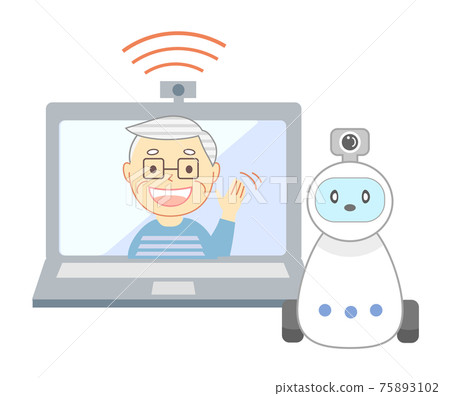 Elderly people living alone and watching robots Elderly people living alone and watching robots 75893102