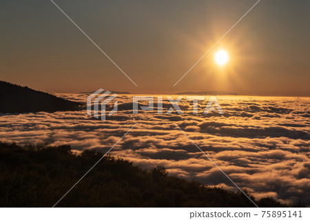 a spectacular sunset above the clouds in the national Park of the volcano Teide on Tenerife. Excellent sunset in the Canary Islands 75895141