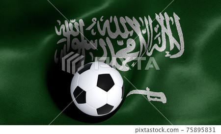3D rendering of the flag of Saudi Arabia with a soccer ball 3D rendering of the flag of Saudi Arabia with a soccer ball 75895831
