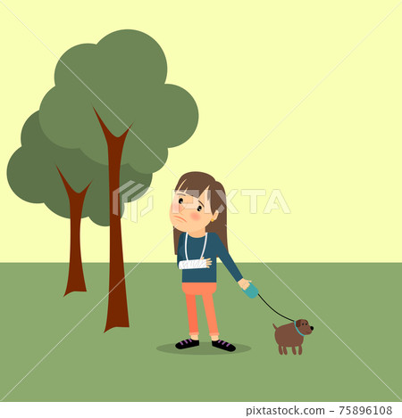 Girl with broken arm and dog Girl with broken arm and dog 75896108
