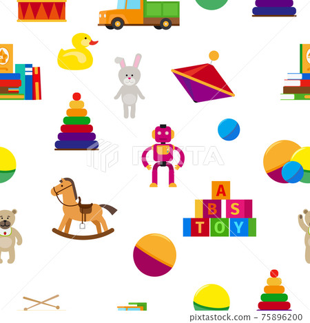Kids toys flat style seamless pattern Kids toys flat style seamless pattern 75896200