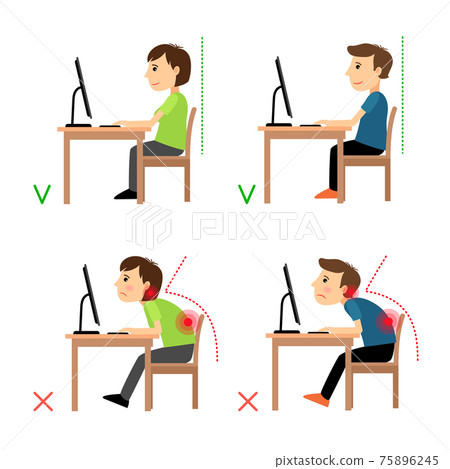 Incorrect and Correct back sitting position Incorrect and Correct back sitting position 75896245