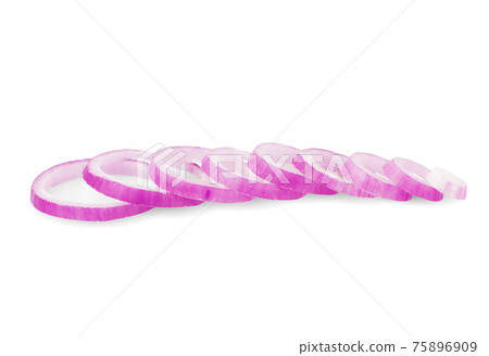 Sliced red onion rings isolated on white background cutout 75896909