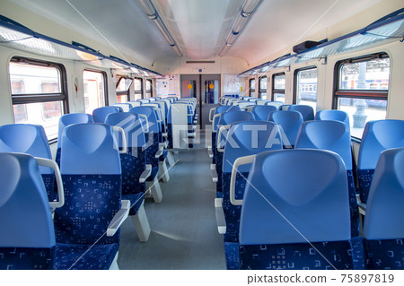 Interior of a suburban train express, Moscow, Russia 75897819
