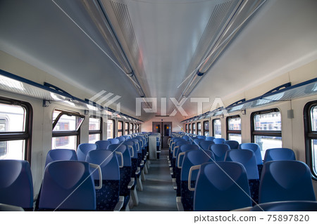 Interior of a suburban train express, Moscow, Russia 75897820