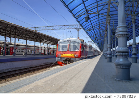 Moscow passenger platform (Yaroslavsky railway station), Russia-- is one of nine main railway stations in Moscow, situated on Komsomolskaya Square. It has highest passenger throughput of all nine 75897829