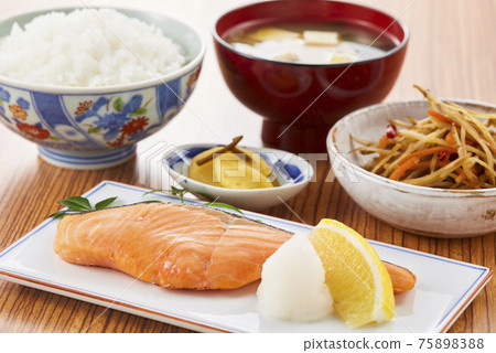 Grilled salmon with salted koji, Japanese set meal Grilled salmon with salted koji, Japanese set meal 75898388