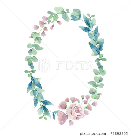 Watercolor wreath with flowers 75898895