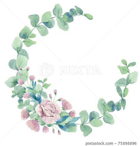 Watercolor rose and eucalyptus wreath Watercolor rose and eucalyptus wreath 75898896