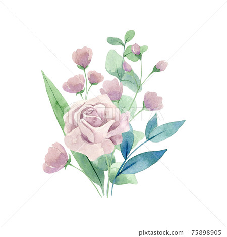 Watercolor floral bouquet with pink roses - Stock Illustration ...