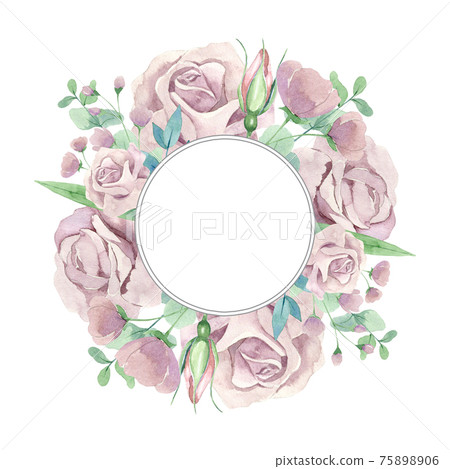 Watercolor frame of pink roses - Stock Illustration [75898906] - PIXTA