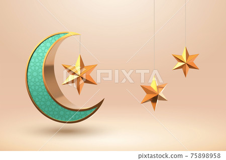 Islamic 3d crescent moon and stars Islamic 3d crescent moon and stars 75898958