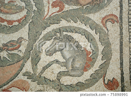 Mosaic fragment Roman Villa Romana del Casale, Sicily, UNESCO World Heritage Site 75898991