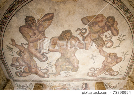 Mosaic fragment Roman Villa Romana del Casale, Sicily, UNESCO World Heritage Site 75898994