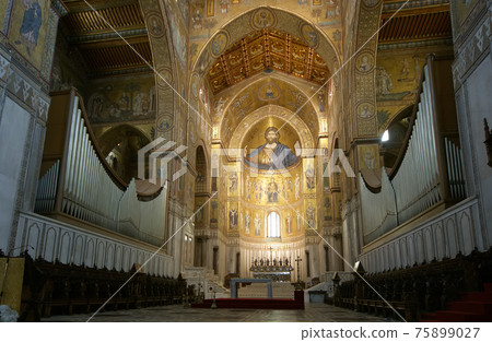 The Christ Pantokrator, Cathedral-Basilica of Monreale, is a Roman Catholic church in Monreale, Sicily, southern Italy The Christ Pantokrator, Cathedral-Basilica of Monreale, is a Roman Catholic church in Monreale, Sicily, southern Italy 75899027